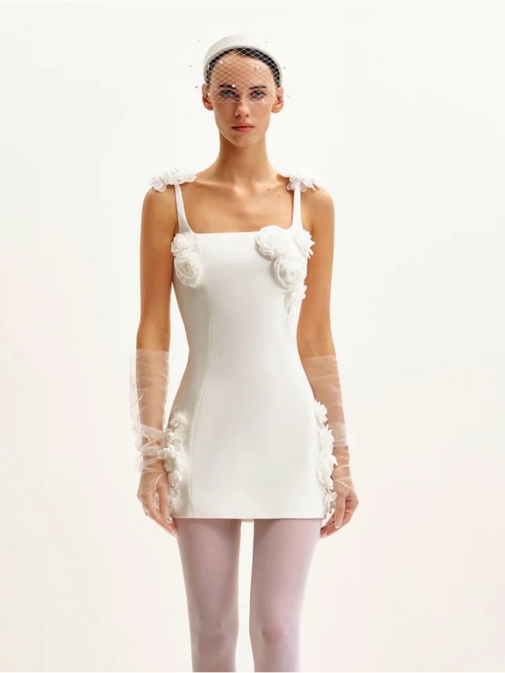JW PEI White Rosette Applique Mini Dress